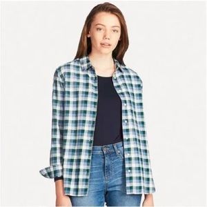 🔴 Uniqlo Womens Flannel Shirt Green, Blue and White